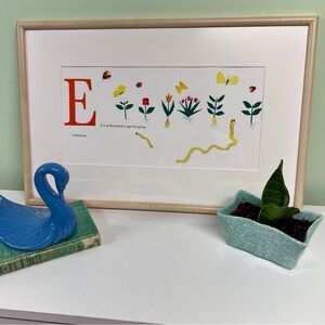 “E is an Earthworm” Unpublished Alphabet Children’s Book Litho Wall Decor Frame